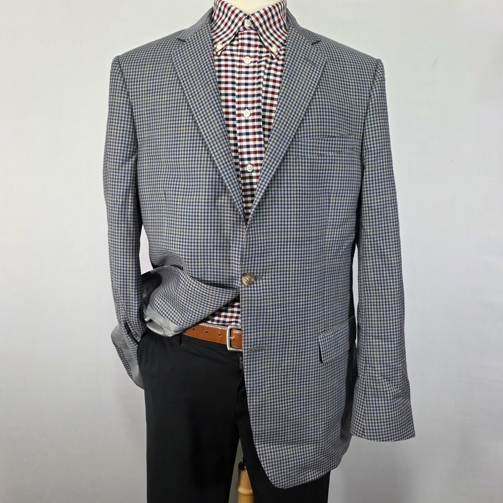 Hart Schaffner Marx Men's Sport Coat Blazer Two Button Gray Checked Wool 44L